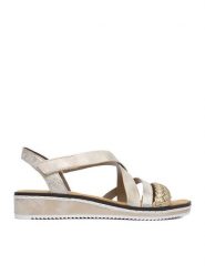 Rieker Sandały CEO-V3663-90 Złoty. Żółte sandały damskie Rieker, bez wzorów, ze skóry, bez obcasa, na płaskiej podeszwie, bez zapięcia. Za 299.99 zł.