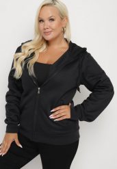 Czarna Bluza z Dodatkiem Bawełny i Kapturem Ozdobiona Sznurkami Alisara. Czarne bluzy damskie Born2be, xl, bez wzorów, z bawełny, bez ramiączek. Za 49.99 zł.