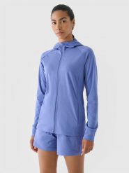 4F Bluza treningowa slim szybkoschnąca damska - granatowa XL. Niebieskie bluzy damskie 4F, xl, bez wzorów, z dzianiny, sportowe, bez ramiączek, z kapturem. W wyprzedaży za 99.99 zł.
