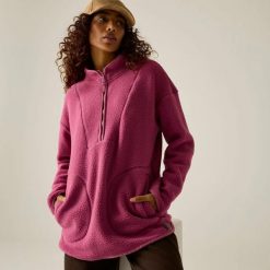 Damska bluza polarowa Frankie Borg Longline Half Zip. Fioletowe bluzy damskie Regatta, bez wzorów, z materiału, biznesowe, bez ramiączek, bez kaptura. Za 288.00 zł.