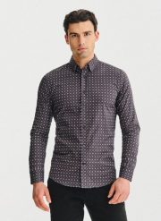 PAKO LORENTE - Brązowa koszula mikrowzór. Brązowe koszule męskie Pako Lorente, na jesień, m, bez wzorów, z bawełny, bez kołnierzyka, bez ramiączek. Za 299.99 zł.