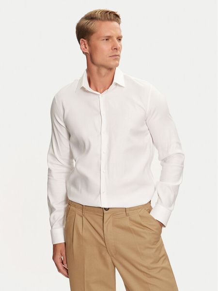 Calvin Klein Koszula K10K113528 Biały Slim Fit. Białe koszule męskie Calvin Klein, m, bez wzorów, z bawełny, biznesowe, bez kołnierzyka, bez ramiączek. Za 289.99 zł.