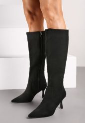 Czarne Eleganckie Kozaki Vices na Szpilce z Imitacji Zamszu Izanori. Czarne kozaki damskie Born2be, na zimę, bez wzorów, bez obcasa, na obcasie, bez zapięcia. Za 169.99 zł.
