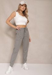 Szare Spodnie Dresowe z Wiskozą High Waist Ozdobione Sznurkiem Ellivenna. Szare spodnie dresowe damskie Renee, bez wzorów, z dresówki, sportowe, z podwyższonym stanem. Za 39.99 zł.