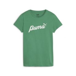 Koszulka Sportowa Damska Puma Ess+ Script. Zielone koszulki sportowe damskie Puma, s, bez wzorów, z bawełny, bez ramiączek, na jogę i pilates. Za 83.99 zł.