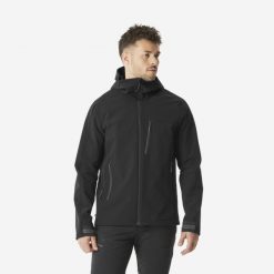 Kurtka softshell turystyczna męska Quechua MT500. Czarne kurtki męskie FORCLAZ, m, bez wzorów, z polaru, bez kaptura, trekkingowe. Za 249.99 zł.
