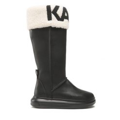 Kozaki KARL LAGERFELD. Czarne kozaki damskie KARL LAGERFELD, bez wzorów, bez obcasa, na płaskiej podeszwie, bez zapięcia. Za 1,199.00 zł.
