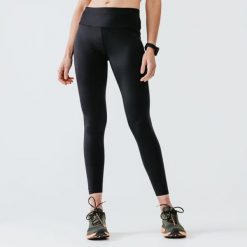 Legginsy do biegania damskie Kiprun Run 500 Support. Czarne legginsy damskie KALENJI, bez wzorów, z elastanu. Za 59.99 zł.