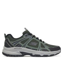 Trekkingi Skechers. Zielone buty zimowe męskie Skechers, bez wzorów, bez obcasa, bez zapięcia. Za 379.99 zł.