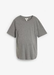Koszulka ciążowa i do karmienia piersią, z bawełny organicznej. Szare bluzki damskie bonprix, bez wzorów, z bawełny, bez kołnierzyka, moda ciążowa, bez ramiączek. Za 79.99 zł.