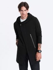 Długa bluza męska z asymetrycznym zapięciem HAGA - czarna. Czarne bluzy męskie Ombre Clothing, l, bez wzorów, z bawełny, bez ramiączek, bez kaptura. Za 356.99 zł.