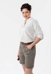 Koszula z lnem K-VEHI. Białe koszule damskie Volcano, xl, bez wzorów, ze lnu, bez kołnierzyka, bez ramiączek. Za 119.99 zł.