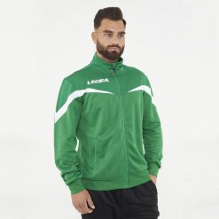 Kurtka Męska do Biegania Salvador Zielono-Biała. Białe kurtki sportowe męskie Legea, m, bez wzorów, z bawełny, z kapturem, do biegania. Za 72.00 zł.