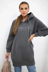 Bluza ocieplana z haftowanym napisem oversize grafitowa. Szare bluzy damskie KESI, l, bez wzorów, z bawełny, bez ramiączek, bez kaptura. Za 238.37 zł.