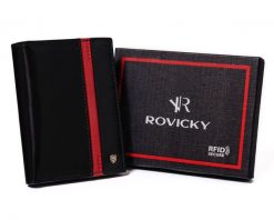Portfel skórzany Rovicky N575-RVTP-3074 czarny. Czarne portfele męskie ROVICKY, bez wzorów, ze skóry. Za 80.00 zł.