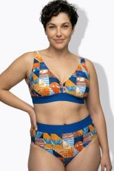 Damskie Bikini wzór w kratę bez miękkich miseczek ramiączka z regulacją. Niebieskie stroje kąpielowe damskie Ulla Popken, plus size, bez wzorów, z elastanu. Za 191.99 zł.