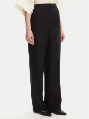 Tommy Hilfiger Spodnie materiałowe WW0WW46823 Czarny Straight Fit. Czarne spodnie materiałowe damskie Tommy Hilfiger, bez wzorów, ze lnu. Za 459.99 zł.