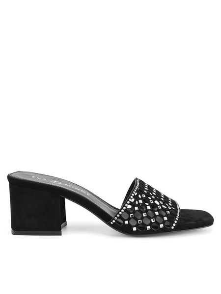 Eva Minge Klapki VERA-1559-2-1 Czarny. Czarne klapki damskie Eva Minge, bez wzorów, ze skóry, bez obcasa, bez zapięcia. Za 319.99 zł.