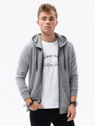 Bluza męska rozpinana z kapturem - szary melanż V3 B1083 - S. Szare bluzy męskie Ombre Clothing, m, bez wzorów, z bawełny, z kapturem. W wyprzedaży za 59.99 zł.