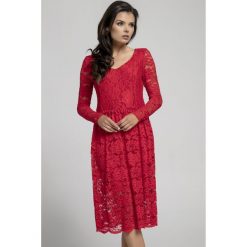 Długa sukienka z koronki na313. Czerwone sukienki damskie Pepe, na jesień, xs, bez wzorów, z koronki, eleganckie, bez kołnierzyka, bez ramiączek, maxi. Za 169.00 zł.