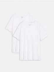 Bawełniana koszulka od piżamy 2 pack - biały. Białe piżamy męskie Sinsay, l, bez wzorów, z bawełny, bez kołnierzyka, bez ramiączek. Za 22.99 zł.