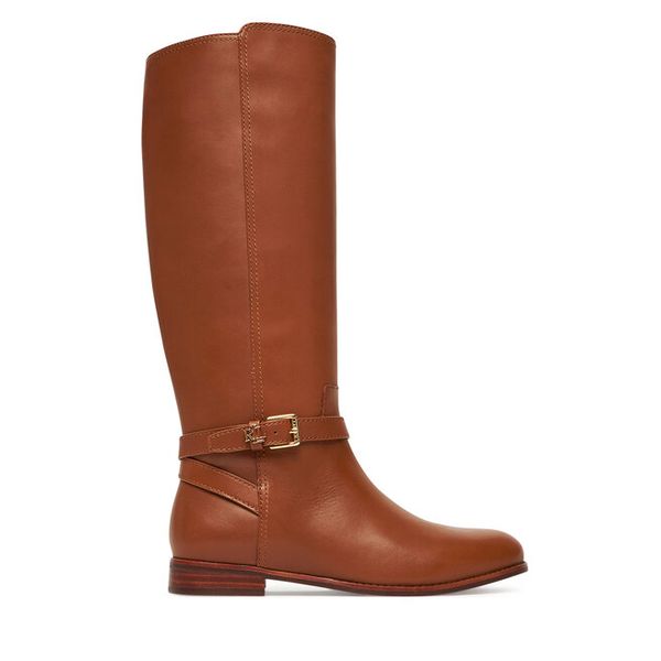 Oficerki LAUREN RALPH LAUREN. Brązowe kozaki damskie Lauren Ralph Lauren, bez wzorów, bez obcasa, na płaskiej podeszwie, bez zapięcia. Za 1,289.00 zł.