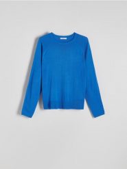 Gładki sweter z wiskozą - niebieski. Niebieskie swetry nierozpinane damskie Reserved, l, bez wzorów, z dzianiny, bez kołnierzyka, bez ramiączek. W wyprzedaży za 49.99 zł.