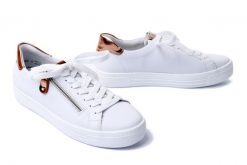 RIEKER REMONTE D0903-81 white combination, półbuty damskie. Białe półbuty damskie Rieker Remonte, bez wzorów, ze skóry, bez obcasa, bez zapięcia. Za 389.90 zł.