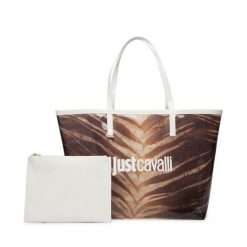 Torebka Just Cavalli. Brązowe shopperki damskie Just Cavalli, bez wzorów, bez dodatków. Za 619.99 zł.