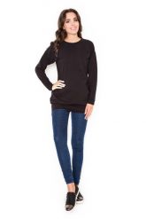 Czarna Długa Casualowa Bluza z Wsuwanymi Kieszeniami. Czarne bluzy damskie Katrus, m, bez wzorów, z bawełny, bez ramiączek, bez kaptura. Za 209.00 zł.