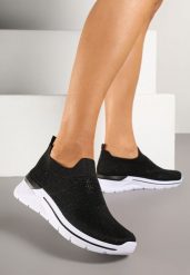 Czarne Buty Sportowe z Cholewką przed Kostkę z Miękkiego Materiału Ozdobione Cyrkoniami Telianisa. Czarne obuwie sportowe damskie Renee, bez wzorów, z jeansu, bez zapięcia. Za 69.99 zł.