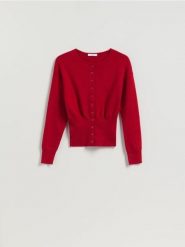 Kardigan z domieszką wełny - czerwony. Czerwone kardigany damskie Reserved, l, bez wzorów, z dzianiny, bez kołnierzyka. Za 129.99 zł.