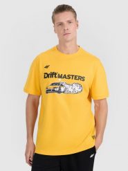 4F T-shirt regular z nadrukiem uniseks 4F x Drift Masters - żółty L. Żółte t-shirty męskie 4F, l, bez wzorów, z bawełny, bez kołnierzyka, bez ramiączek. Za 119.99 zł.