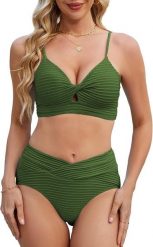 Kufer-pasmanteria.pl Strój kąpielowy Gorglitter dwuczęściowy damski "XXL" oliwkowy prążek. Zielone bikini kufer-pasmanteria.pl, bez wzorów. Za 72.88 zł.