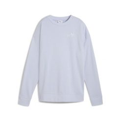 Damska luźna bluza z okrągłym dekoltem i małym logo No.1 ESS PUMA. Niebieskie bluzy damskie Puma, m, bez wzorów, z dzianiny, eleganckie, bez ramiączek, bez kaptura. Za 129.00 zł.