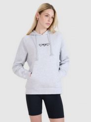 4F Bluza dresowa nierozpinana z kapturem damska - szara S. Szare bluzy damskie 4F, s, bez wzorów, z bawełny, sportowe, bez ramiączek, z kapturem. W wyprzedaży za 89.99 zł.