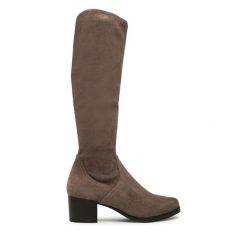 Kozaki Caprice. Brązowe kozaki damskie Caprice, bez wzorów, bez obcasa, na słupku, bez zapięcia. Za 389.99 zł.