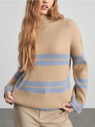 Sweter ze stójką - wielobarwny. Swetry nierozpinane damskie Sinsay, l, bez wzorów, prążkowane, bez kołnierzyka, bez ramiączek. Za 69.99 zł.