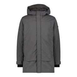 Parka męska turystyczne CMP 34K0877. Szare parki męskie CMP, m, bez wzorów, z poliesteru, sportowe, bez kołnierzyka, bez kaptura. Za 423.60 zł.