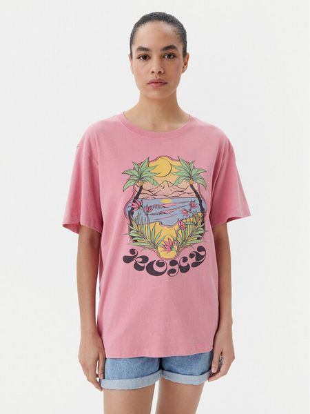 Roxy T-Shirt ERJZT05905 Różowy Oversize. Czerwone t-shirty damskie Roxy, m, bez wzorów, z bawełny, bez kołnierzyka, bez ramiączek. Za 99.99 zł.
