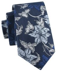 Krawat Męski - Granatowy w Duże Kwiaty - Alties. Niebieskie krawaty i muchy Alties, bez wzorów, z tkaniny, eleganckie. Za 55.00 zł.