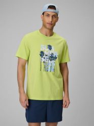 4F T-shirt oversize z nadrukiem męski - zielony S. Zielone t-shirty męskie 4F, m, bez wzorów, z bawełny, bez kołnierzyka, bez ramiączek. Za 69.99 zł.