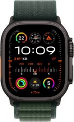 Smartwatch Apple Watch Ultra 2 (GPS + Cellular) 49mm Black Titanium Case with Dark Green Alpine Band, Small (MX4Q3). Czarne zegarki smartwatch Apple, bez wzorów. Za 3,724.35 zł.