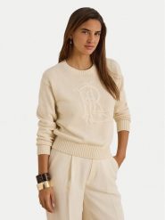 LAUREN RALPH LAUREN Sweter 200979653001 Kremowy Regular Fit. Białe swetry nierozpinane damskie Lauren Ralph Lauren, s, bez wzorów, z bawełny, bez kołnierzyka, bez ramiączek. Za 1,199.00 zł.