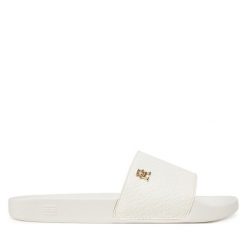 Klapki Tommy Hilfiger. Białe klapki damskie Tommy Hilfiger, bez wzorów, bez obcasa, bez zapięcia. Za 159.99 zł.