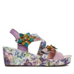 Sandały Laura Vita. Fioletowe sandały damskie Laura Vita, bez wzorów, bez obcasa, na koturnie, bez zapięcia. Za 439.99 zł.