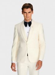 PAKO LORENTE - Wełniana beżowa marynarka smokingowa. Brązowe garnitury męskie Pako Lorente, bez wzorów, z wełny, bez kołnierzyka, bez ramiączek. Za 2,499.99 zł.