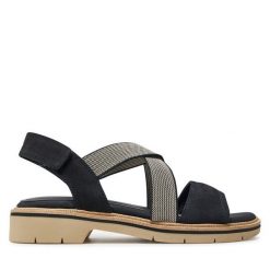 Sandały Tamaris. Czarne sandały damskie Tamaris, bez wzorów, bez obcasa, na koturnie, bez zapięcia. Za 369.99 zł.