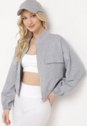 Szara Rozpinana Bluza na Suwak z Kieszeniami Pradle. Szare bluzy damskie Born2be, na wiosnę, l, bez wzorów, bez ramiączek, bez kaptura. Za 69.99 zł.