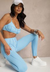 Jasnoniebieski Komplet Sportowy Zdobiony Przeszyciami Legginsy i Top Filaranea. Niebieskie legginsy damskie Renee, z aplikacjami, z jeansu. Za 89.99 zł.